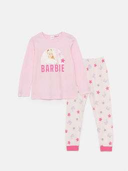 Bisiklet Yaka Barbie Bask?l? Uzun Kollu K?z ?ocuk Pijama Tak?m?