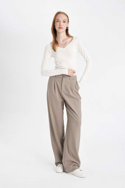 Широкие брюки стандартной длины с высокой талией и двойными карманами - Defacto фото 2