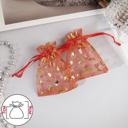 Цена за 100 шт. Мешочек подарочный Сердечки малые, 7x9, цвет красный с золотом