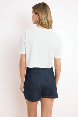 Ekru Boxy Dusuk Kol K?sa Kollu %100 Pamuk Orme T-Shirt TWOSS26TS00183 - Trendyolmilla фото 4