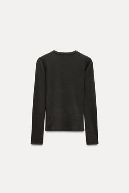 LONG SLEEVE WASHED EFFECT RIBBED T-SHIRT - Zara фото 12