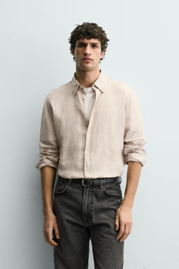 Рубашка Zara CAMISA REGULAR FIT из льна светло-бежевая