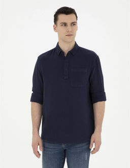 Lacivert Comfort Fit Uzun Kollu G_mlek