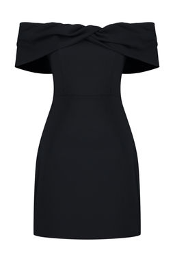 TRENDYOLMILLA Siyah Carmen Yaka Dokuma K?sa Elbise TPRSS24EL00154  фото 15