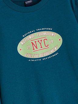 Bisiklet Yaka Bask?l? Erkek ?ocuk Sweatshirt