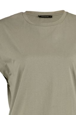 Haki %100 Pamuk Vatka Gorunumlu Basic Bisiklet Yaka Orme T-Shirt TWOSS20TS0021