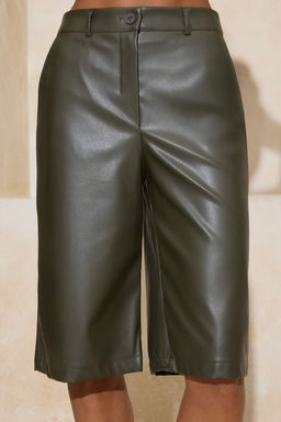Koyu Haki Suni Deri Uzun Sort & Bermuda TWOSS26SR00007 - Trendyolmilla фото 3