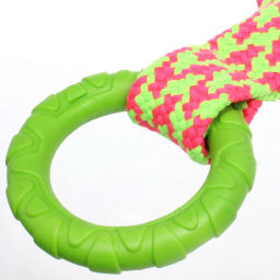 Цена за 2 шт. Игрушка-канат для всех пород собак с кольцом "Счастливый хвост!", цвет ярко-зеленый, 34*9см/80гр