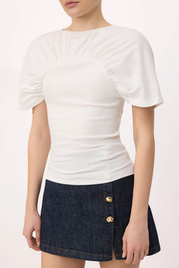Ekru Fitted/Vucuda Oturan Kay?k Yaka K?sa Kollu %100 Pamuk Orme T-Shirt TWOSS26TS00264 - Trendyolmilla фото 3