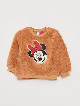 Bisiklet Yaka Uzun Kollu Minnie Mouse Desenli K?z Bebek Sweatshirt