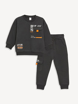 Bisiklet Yaka Bask?l? Uzun Kollu Erkek Bebek Sweatshirt ve E?ofman Alt? 2li Tak?m