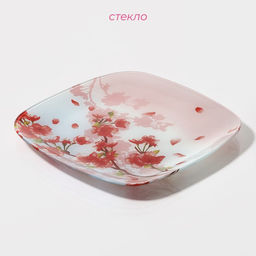 Тарелка Доляна «Сакура», 25×25 см, стекло, розовая
