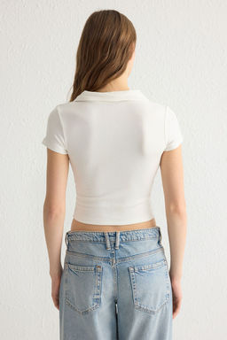 Trendyolmilla Siyah Duz Fitted/Vucuda Oturan Polo Yaka Orme Bluz TWOSS25BZ00003  фото 21