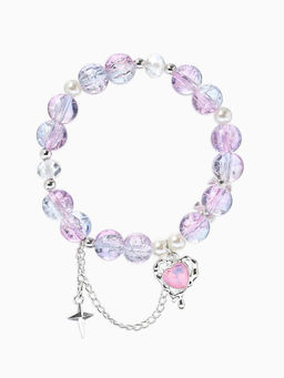 Браслет с подвесками "Сахарный" сердце, искра. шар № 10/8, цвет розово-фиолетовый в серебре   109679