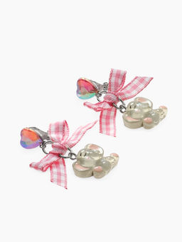 Серьги-клипсы детские Выбражулька «Слон», с бантом клетка и кристаллом сердце, цветные