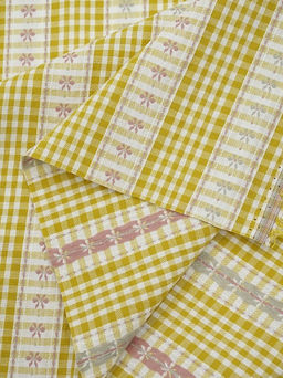 Вареный (стираный) хлопок Вышивка-цветочки цв.желто-оливковый, ш.2.5м, хлопок-100%, 150гр/м.кв - Купава фото 5