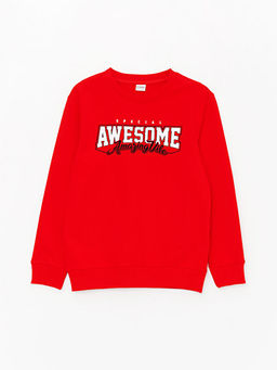 Bisiklet Yaka Bask?l? Uzun Kollu Erkek ?ocuk Sweatshirt