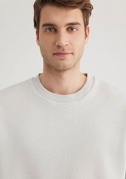 Bisiklet Yaka Gri Basic Sweatshirt - Mavi фото 5
