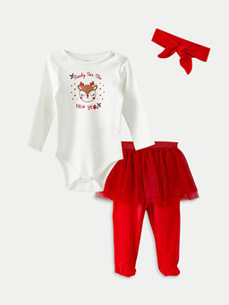 Bisiklet Yaka Uzun Kollu Y?lba?? Temal? K?z Bebek 3l? Tak?m