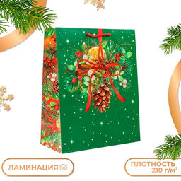 Цена за 2 шт. Пакет подарочный новогодний ламинированный Шишка, 26?32?12 см