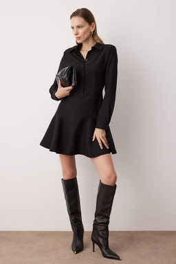 Siyah Mini Dokuma Elbise TWOAW26EL00305