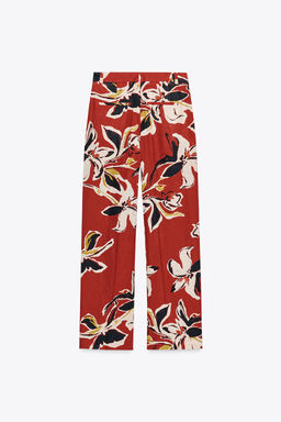 FLORAL PRINT LINEN BLEND TROUSERS - Zara фото 15