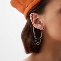 Серебряный кафф со звездой и фианитами