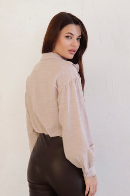 11070 Блуза с кокеткой и оборкой кремовая - Martichelli фото 9