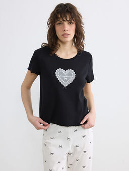 Bisiklet Yaka Bask?l? Kad?n Pijama Tak?m