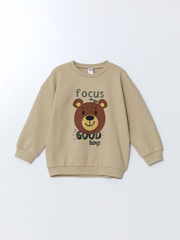 Bisiklet Yaka Bask?l? Erkek Bebek Sweatshirt