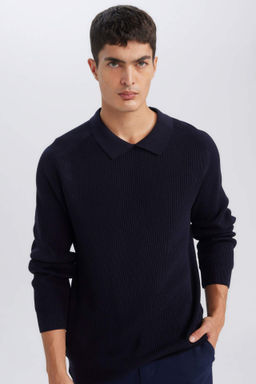 Standart Fit Polo Yaka Basic Duz Triko Kazak - Defacto фото 2