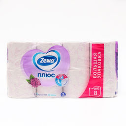 Туалетная бумага Zewa «Плюс», 2 слоя, 8 рулонов, «Сирень»