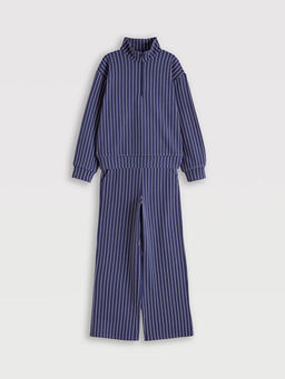 Dik Yaka ?izgili K?z ?ocuk Sweatshirt ve Pantolon