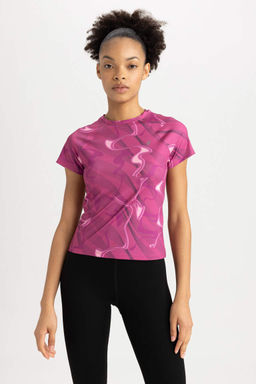 DeFactoFit Футболка с короткими рукавами и спортивным принтом с воротником узкого кроя