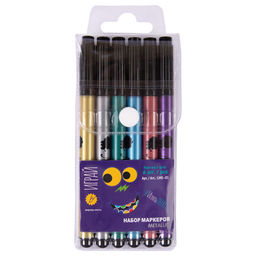 Лео Играй Набор маркеров METALLIC, 6 цв. LMS-01 2 мм кисть ассорти