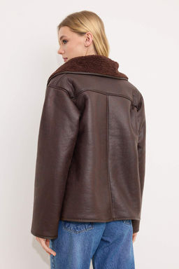 Kahverengi Kruvaze Oversize Kal?p Suet Pelus Mont TWOAW26MO00174 - Trendyolmilla фото 2