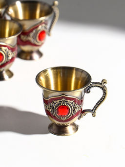 Набор посуды сувенирной: чайный кувшин, 6 бокалов, поднос Стамбул. Розы и узоры, красный с золотом