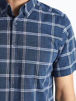 Regular Fit K?sa Kollu Ekose Poplin Erkek G?mlek