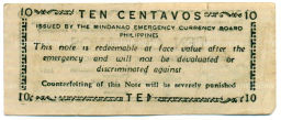Банкнота 10 сентаво 1943 года Филиппины (Минданао, Администрация США)
