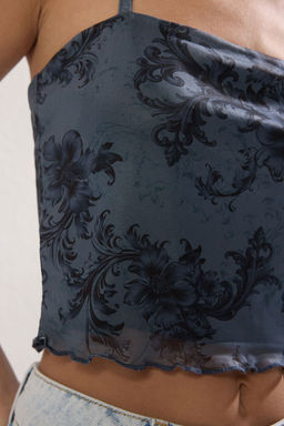 Trendyolmilla Antrasit Cicek Desenli Fitted/Vucuda Oturan Ask?l? Crop Astarl? Esnek Tul Orme Bluz TWOSS23BZ00710  фото 3