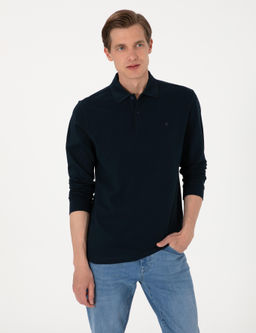 Lacivert Slim Fit K_vr_lmaz Polo Yaka Basic Pike Sweatshirt