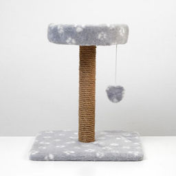 Когтеточка малая Арена с игрушкой, 40 х 40х 50 см, джут, серая с лапками - Пижон фото 3