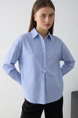 Koyu Kahverengi-Ekru Cizgili Yar?m Dugmeli Oversize Dokuma Bluz TWOSS26BZ00565 - Trendyolmilla фото 14