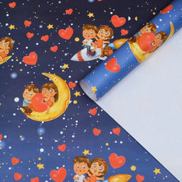 Цена за 10 шт. Бумага упаковочная глянцевая Любовная парочка, 70 х 100 см