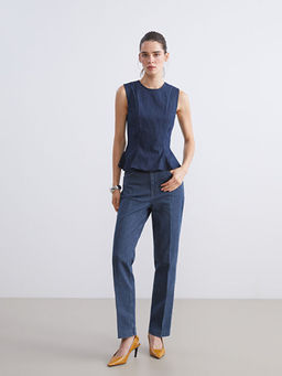 Bisiklet Yaka Peplum Jean Bluz