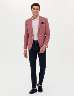 Bordo Slim Fit Y_n Keten Kar___ml_ Ceket