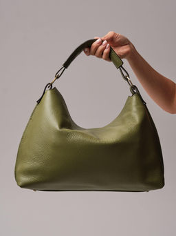 Кожаная сумка хобо Deboro 30900 зеленая водоросль