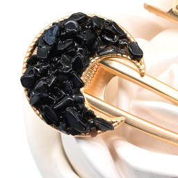 Заколка зажим для волос Месяц с обсидианом черным 7*3,5*1,8см