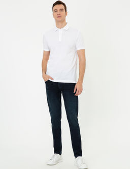 Beyaz Polo Yaka Slim Fit Basic Merserize T-shirt