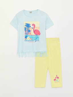 Bisiklet Yaka Bask?l? K?sa Kollu K?z ?ocuk Ti??rt ve Tayt